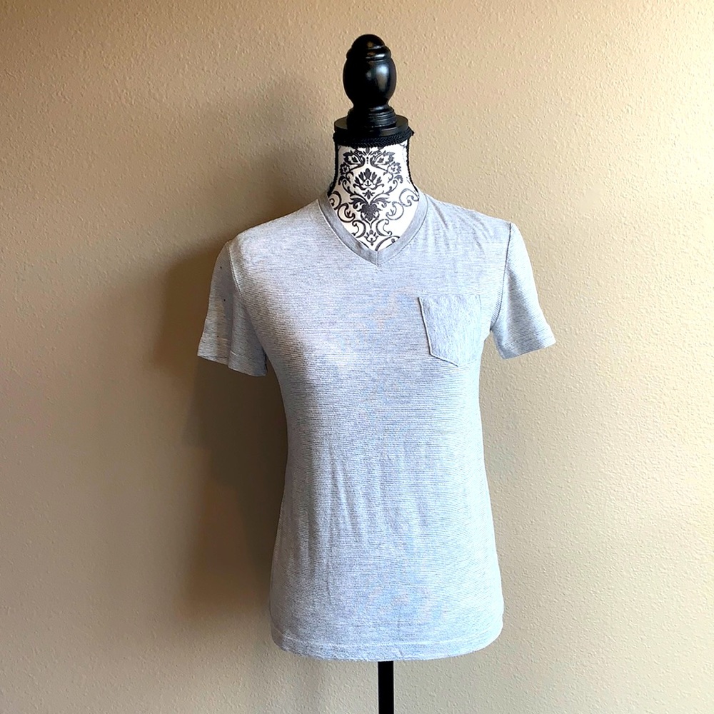 Light Gray & White Striped V-Neck Shirt w/ Pocket *2 for $5*